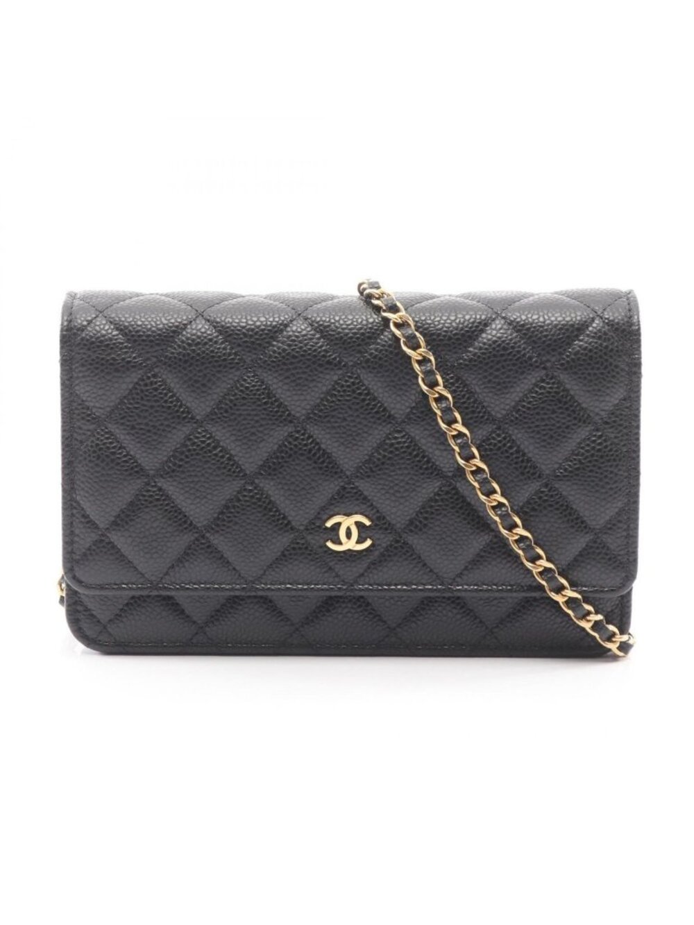 Chanel Shoulder Bag Quilted Black Leather Chain Wallet